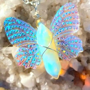 Glow in the Dark Fairy Butterfly Wire Wrapped Opalite Crystal Necklace